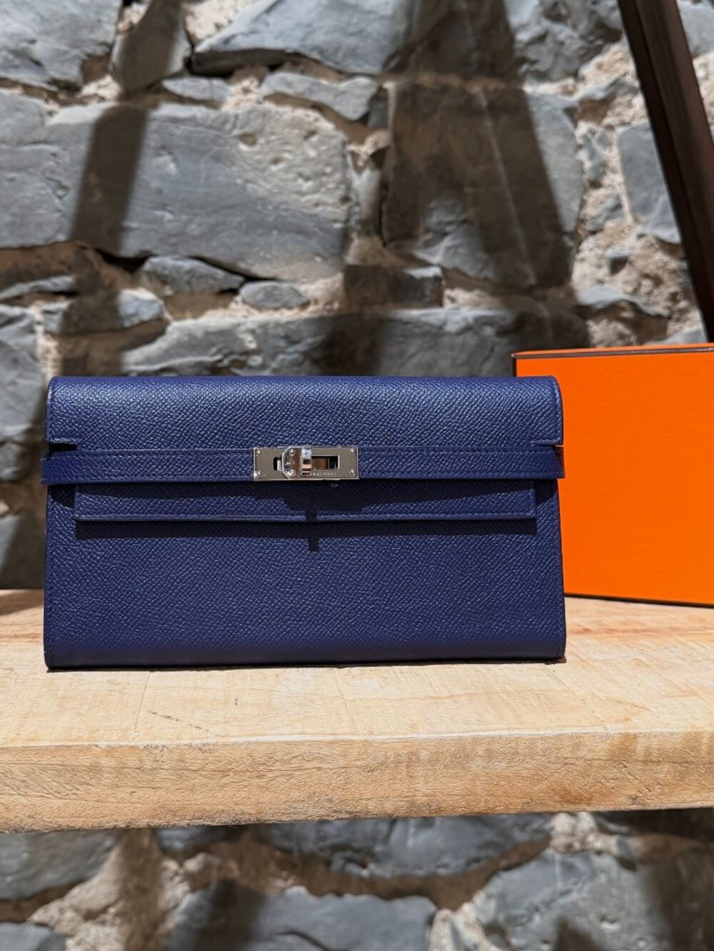 Hermès 20219 Blue Encre Epsom Leather Verso Kelly Classic Long Wallet